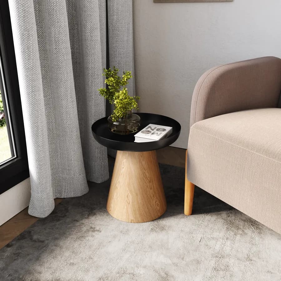 Tavolino 40 cm in legno effetto frassino con top in metallo nero - Bradford