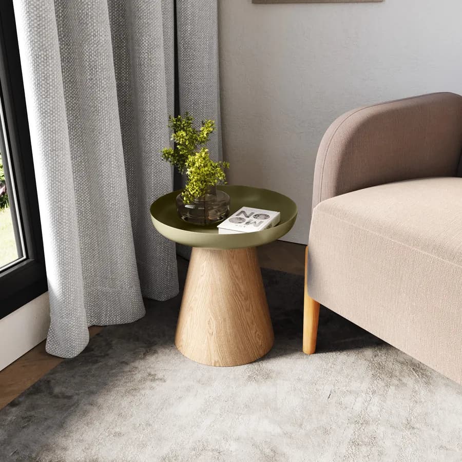 Tavolino 40 cm in legno effetto frassino con top in metallo verde oliva - Bradford