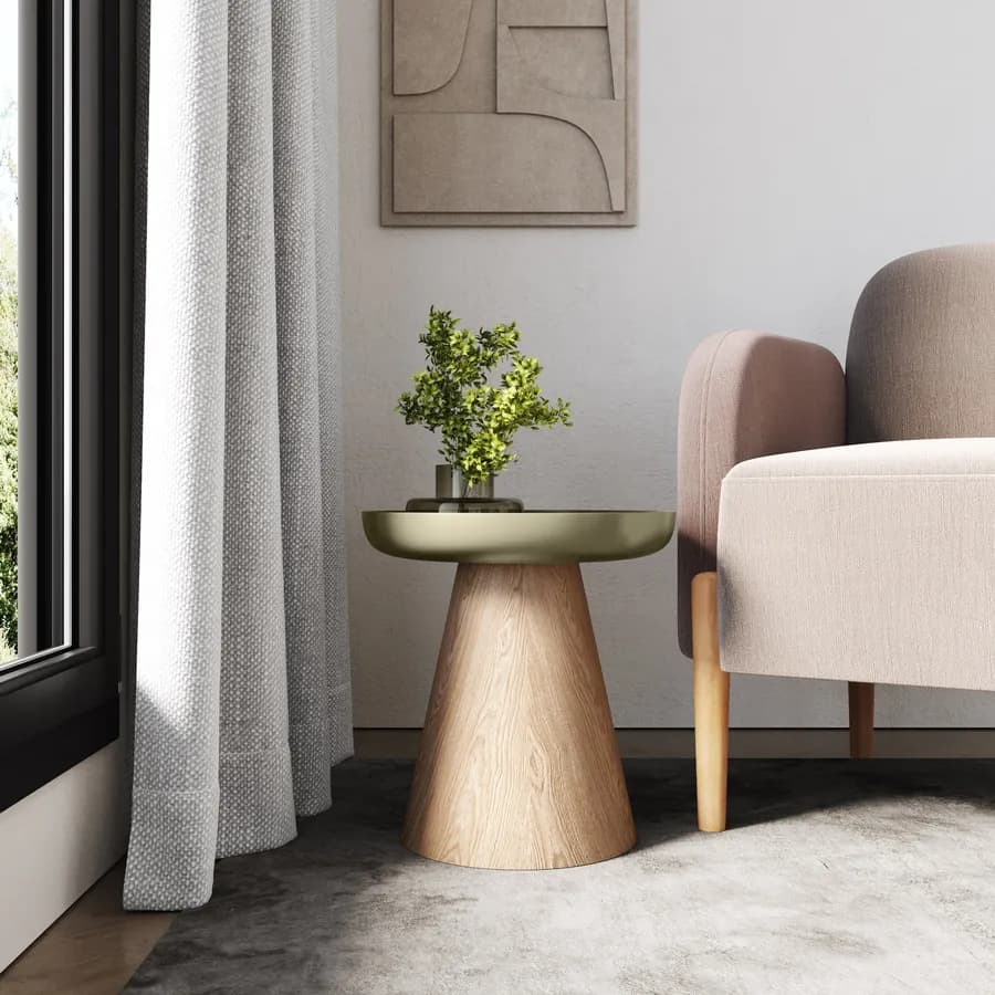 Tavolino 40 cm in legno effetto frassino con top in metallo verde oliva - Bradford