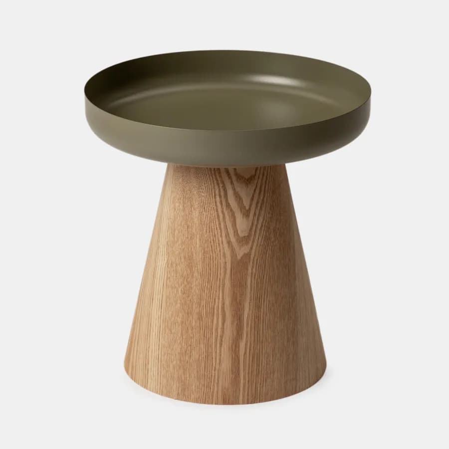 Tavolino 40 cm in legno effetto frassino con top in metallo verde oliva - Bradford