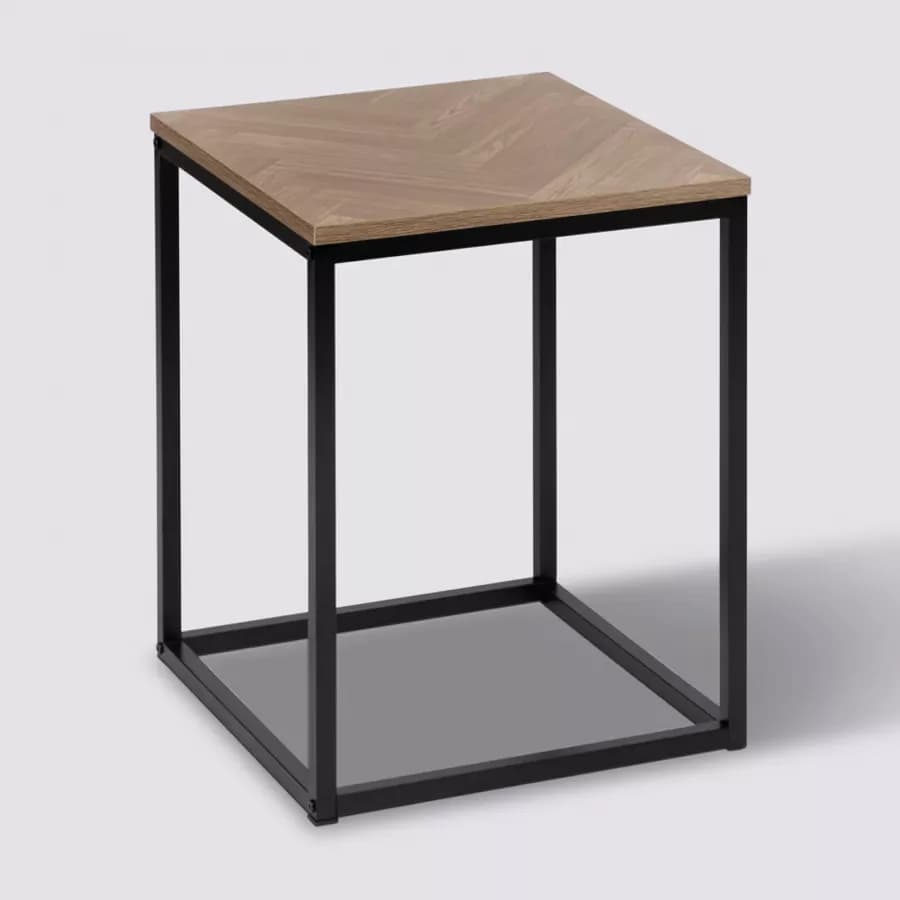 Tavolino 40x40 cm in acciaio nero e top in legno effetto parquet - Blacky