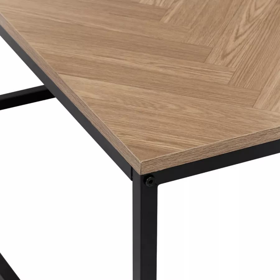 Tavolino 40x40 cm in acciaio nero e top in legno effetto parquet - Blacky