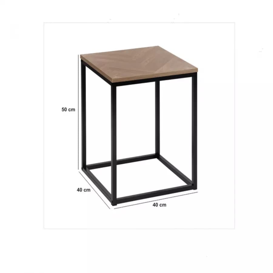 Tavolino 40x40 cm in acciaio nero e top in legno effetto parquet - Blacky