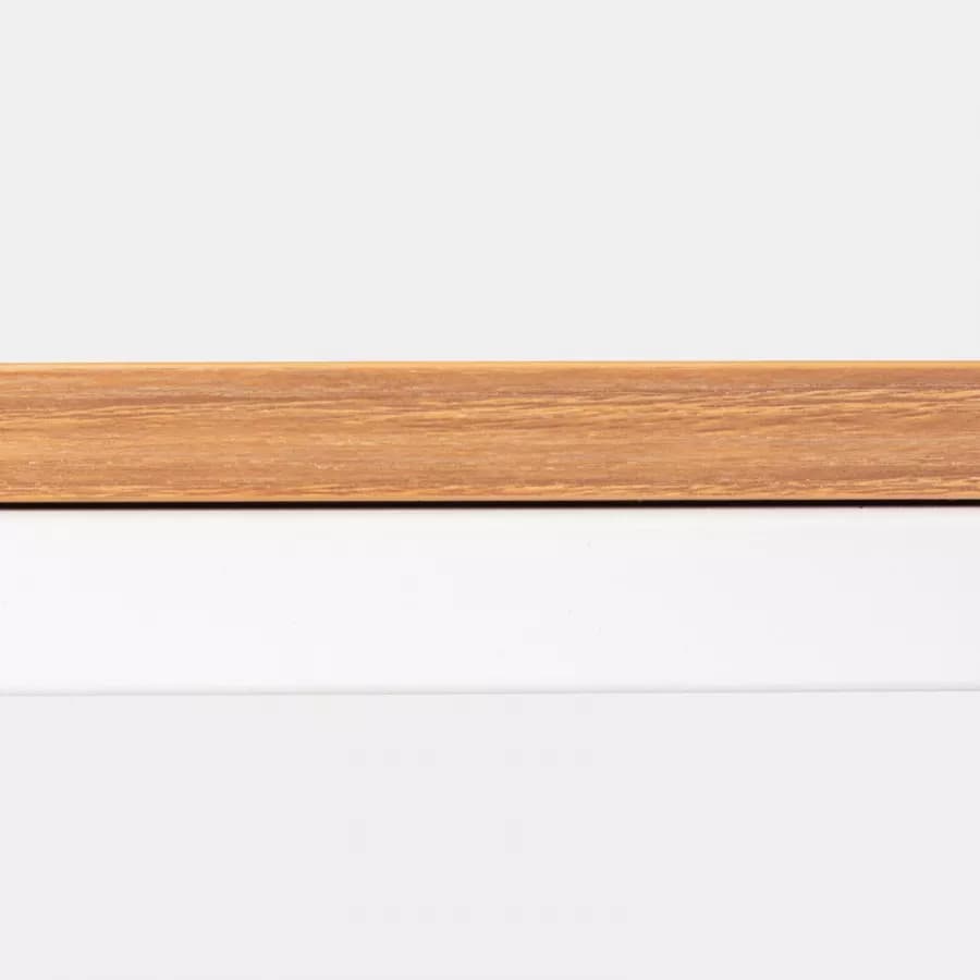 Tavolino 40x40 cm con piano effetto rovere e struttura in metallo bianco - Caio