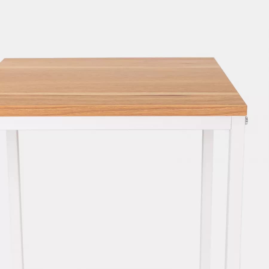 Tavolino 40x40 cm con piano effetto rovere e struttura in metallo bianco - Caio