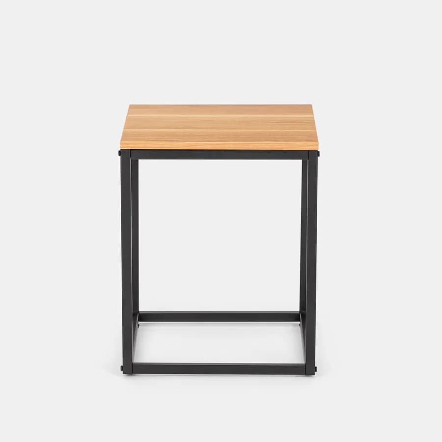 Tavolino 40x40 cm con piano effetto rovere e struttura in metallo nero - Caio