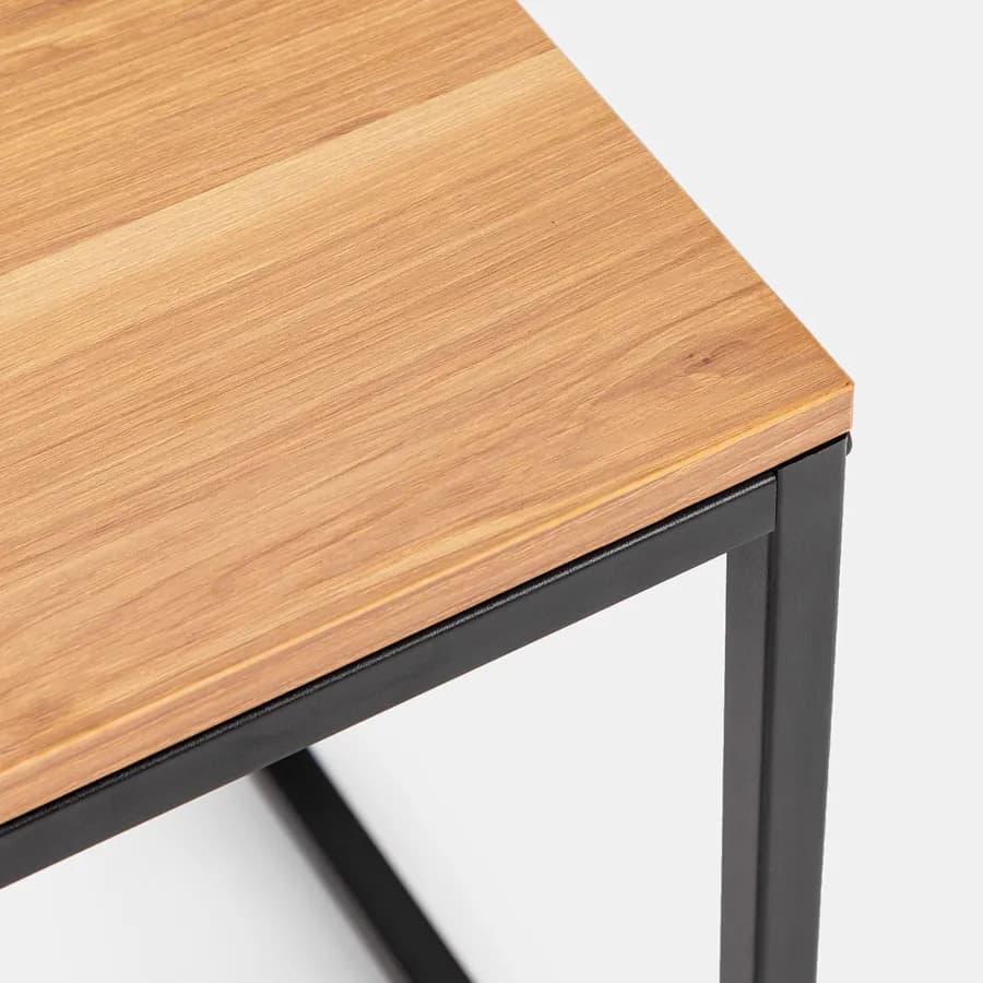 Tavolino 40x40 cm con piano effetto rovere e struttura in metallo nero - Caio