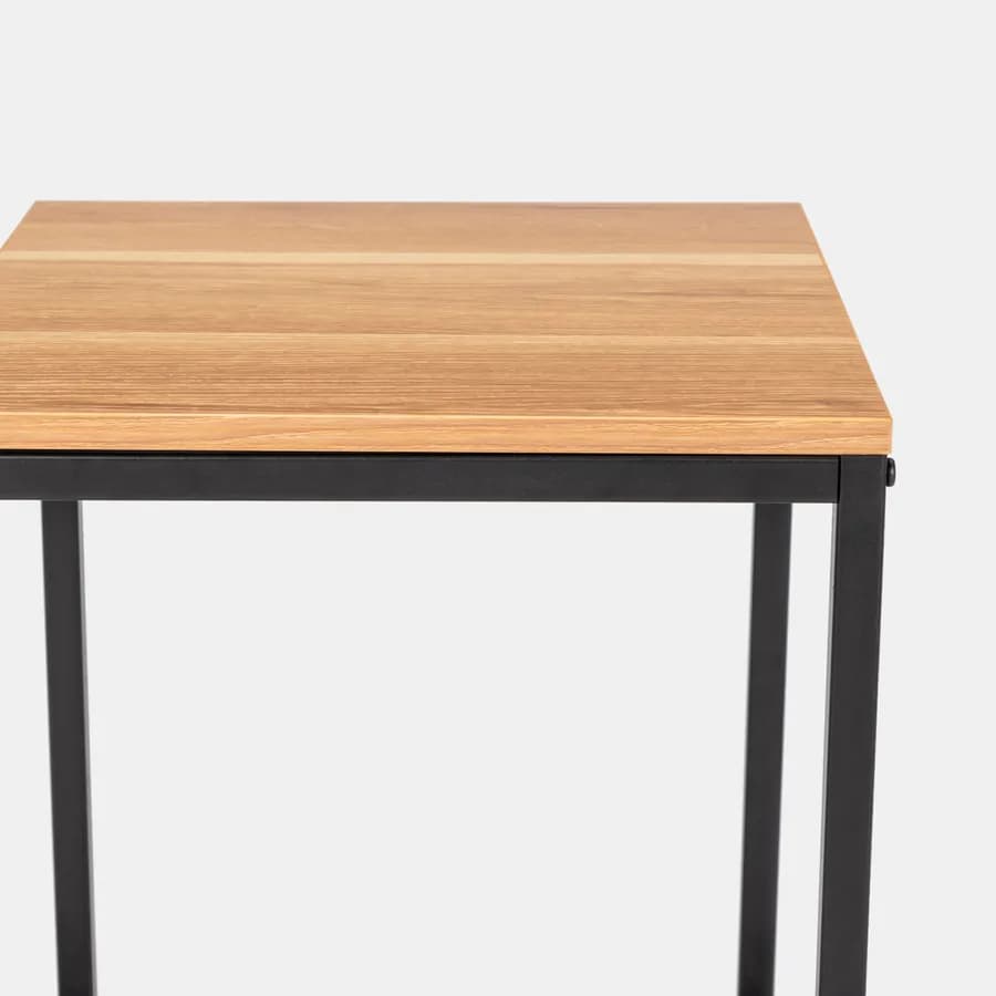 Tavolino 40x40 cm con piano effetto rovere e struttura in metallo nero - Caio