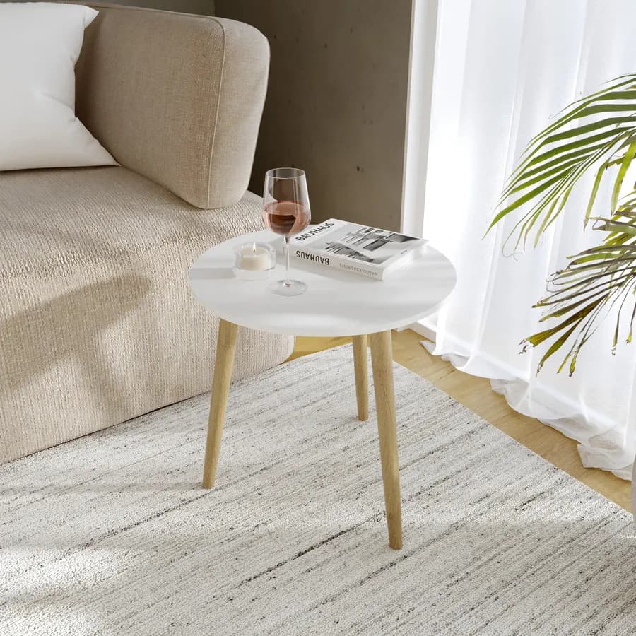 Tavolino 40x40h cm bianco con gambe in legno - Esema