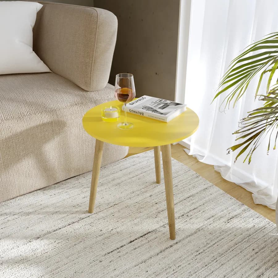 Tavolino 40x40h cm giallo zafferano con gambe in legno - Esema
