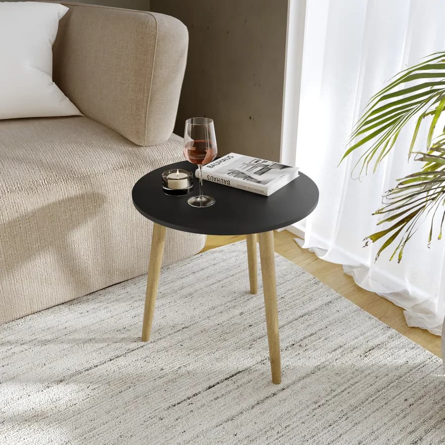Tavolino 40x40h cm nero con gambe in legno - Esema
