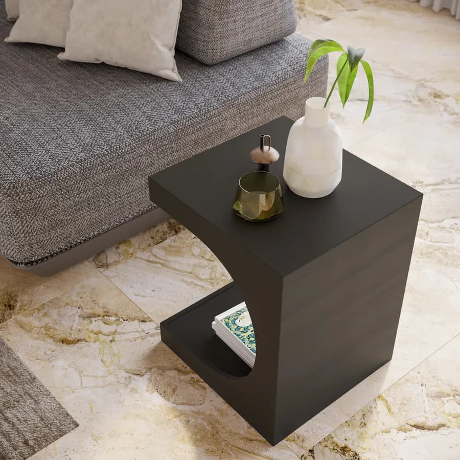 Tavolino 40x48h cm con vano antracite effetto legno - Halston
