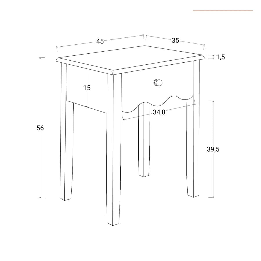Comodino 45x35 cm in legno tortora con 1 cassetto - Jasi
