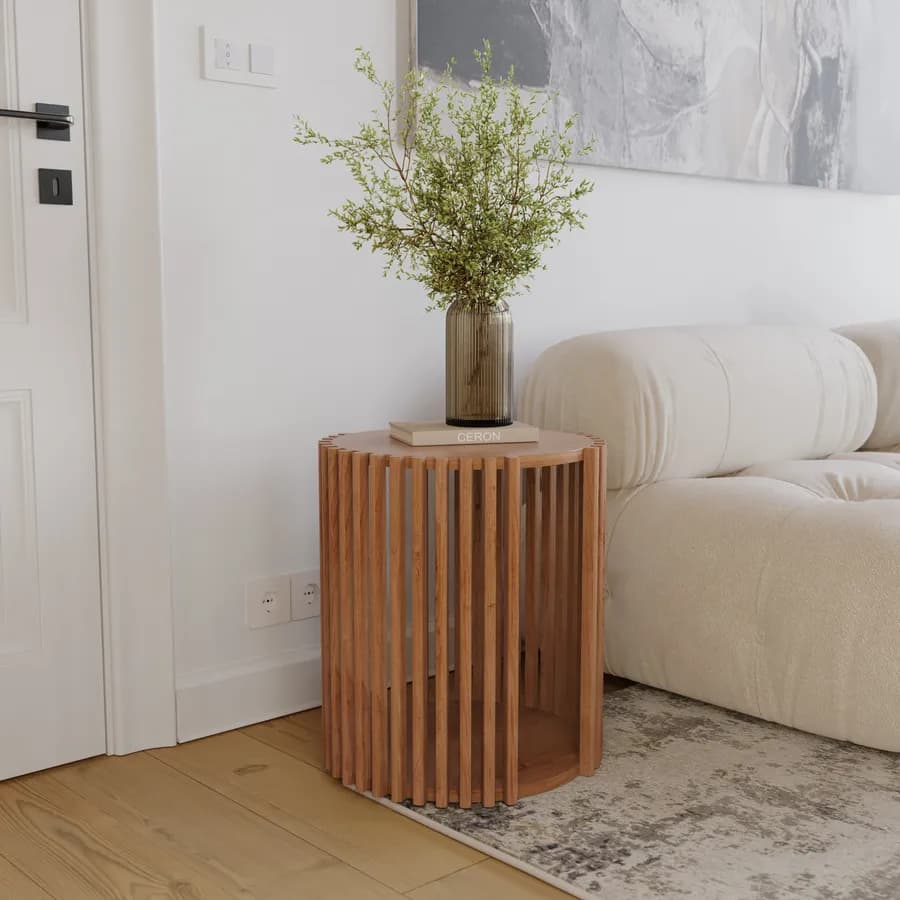 Tavolino 45 cm in legno di acacia cannettato - Karan