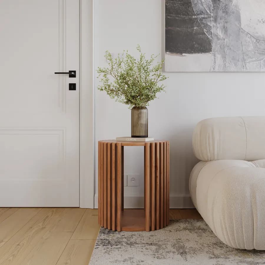 Tavolino 45 cm in legno di acacia cannettato - Karan