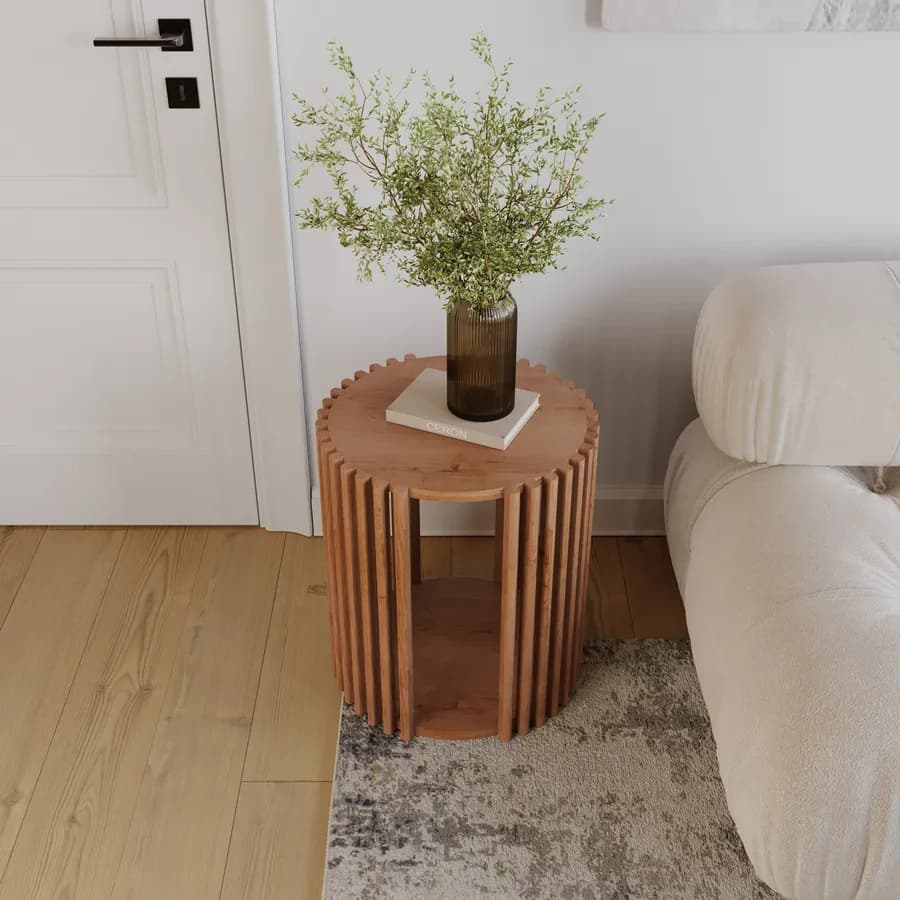 Tavolino 45 cm in legno di acacia cannettato - Karan
