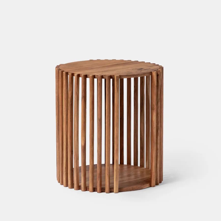Tavolino 45 cm in legno di acacia cannettato - Karan