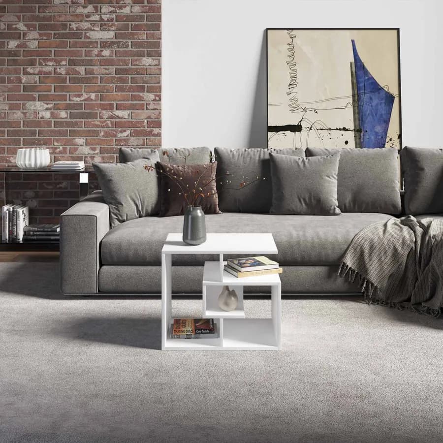 Tavolino 54x40 cm bianco con vani - Kantiko