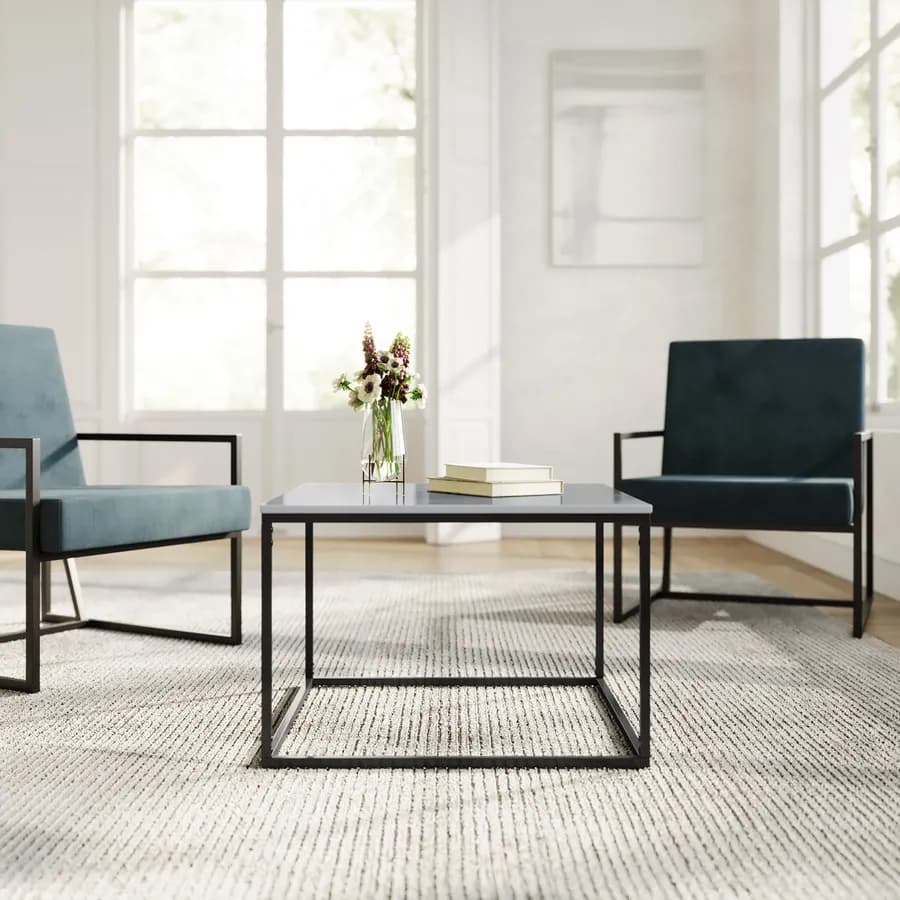 Tavolino 60x41h cm con top in ceramica effetto marmo grigio e base in metallo nero - Kepner
