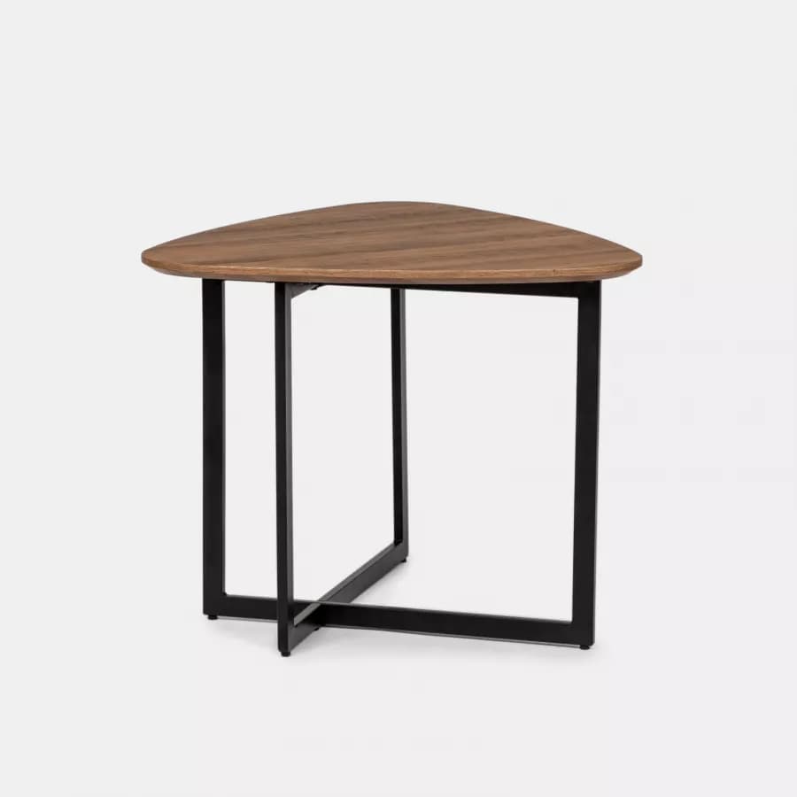 Tavolino triangolare 60x48h cm top in legno color castagno e gambe nere - Pebble