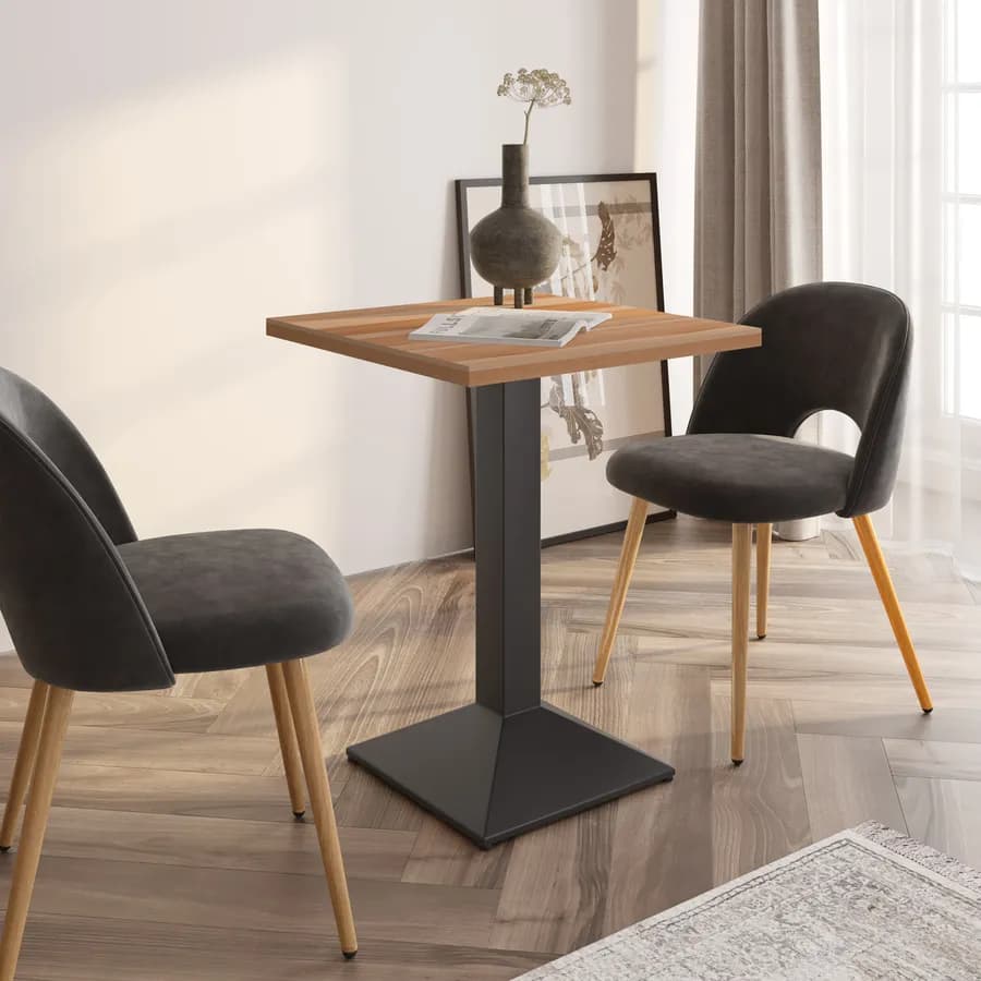 Tavolo da pranzo 60x60 cm con top effetto rovere e base in metallo nero - Caio