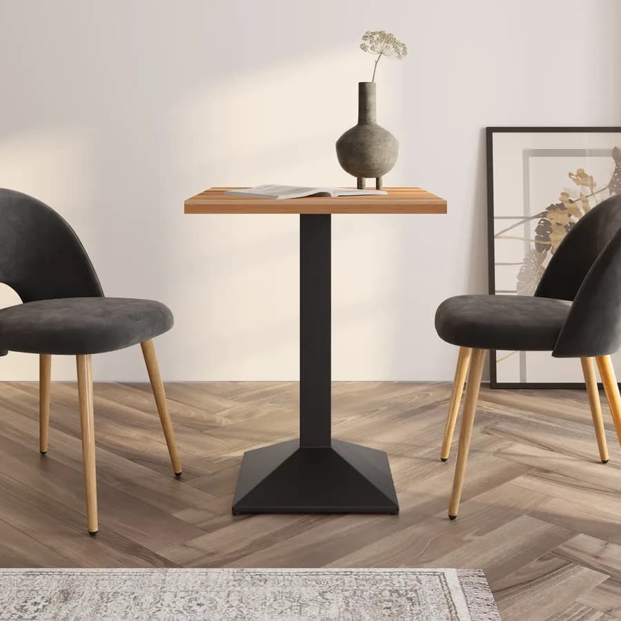 Tavolo da pranzo 60x60 cm con top effetto rovere e base in metallo nero - Caio