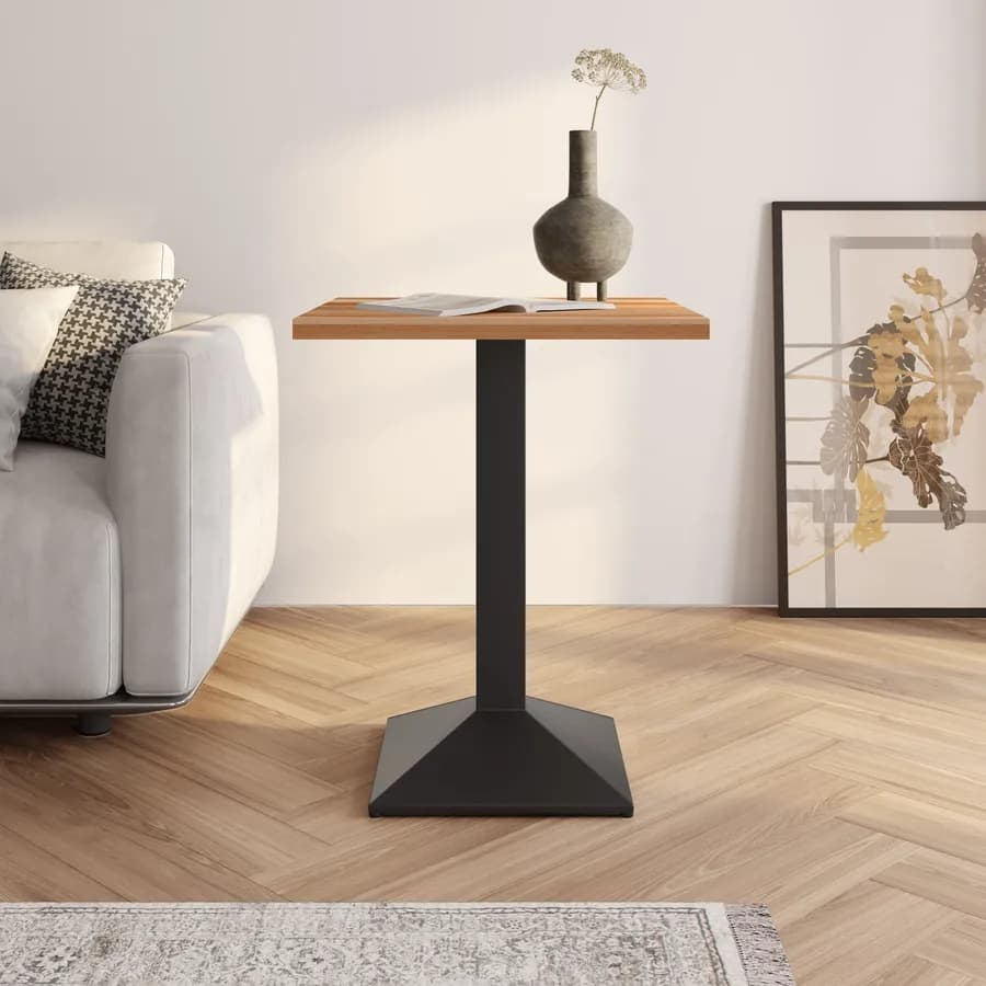 Tavolo da pranzo 60x60 cm con top effetto rovere e base in metallo nero - Caio