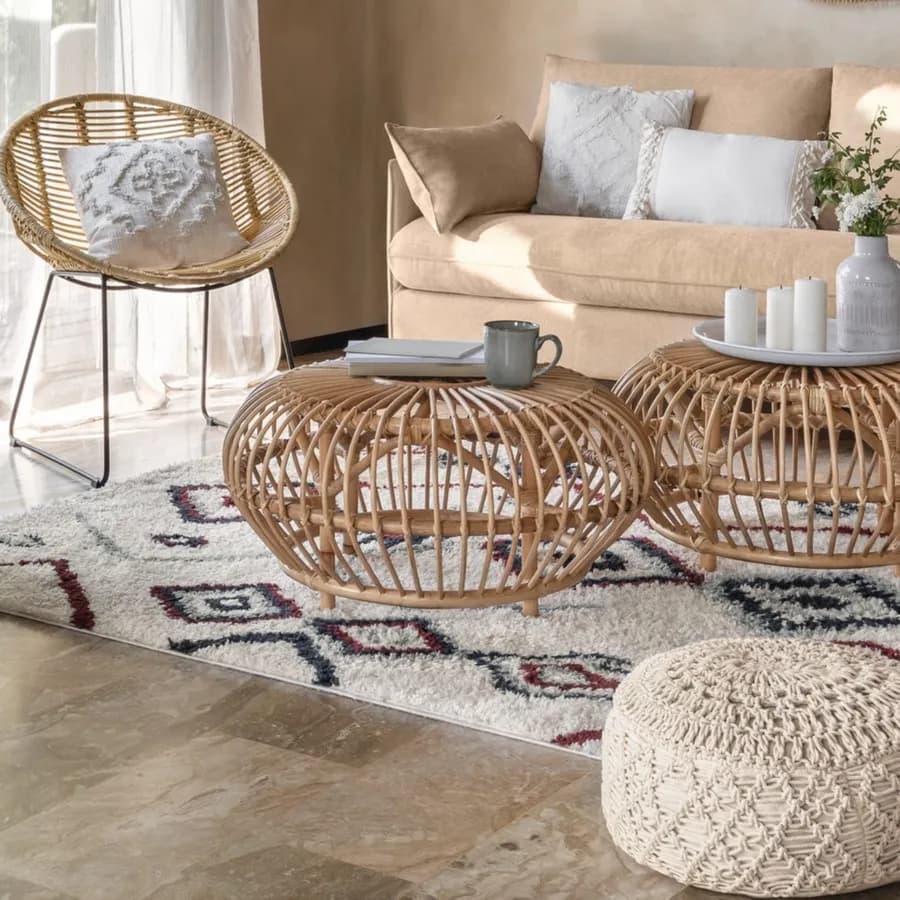 Tavolino rotondo 74 cm in legno rattan - Reca