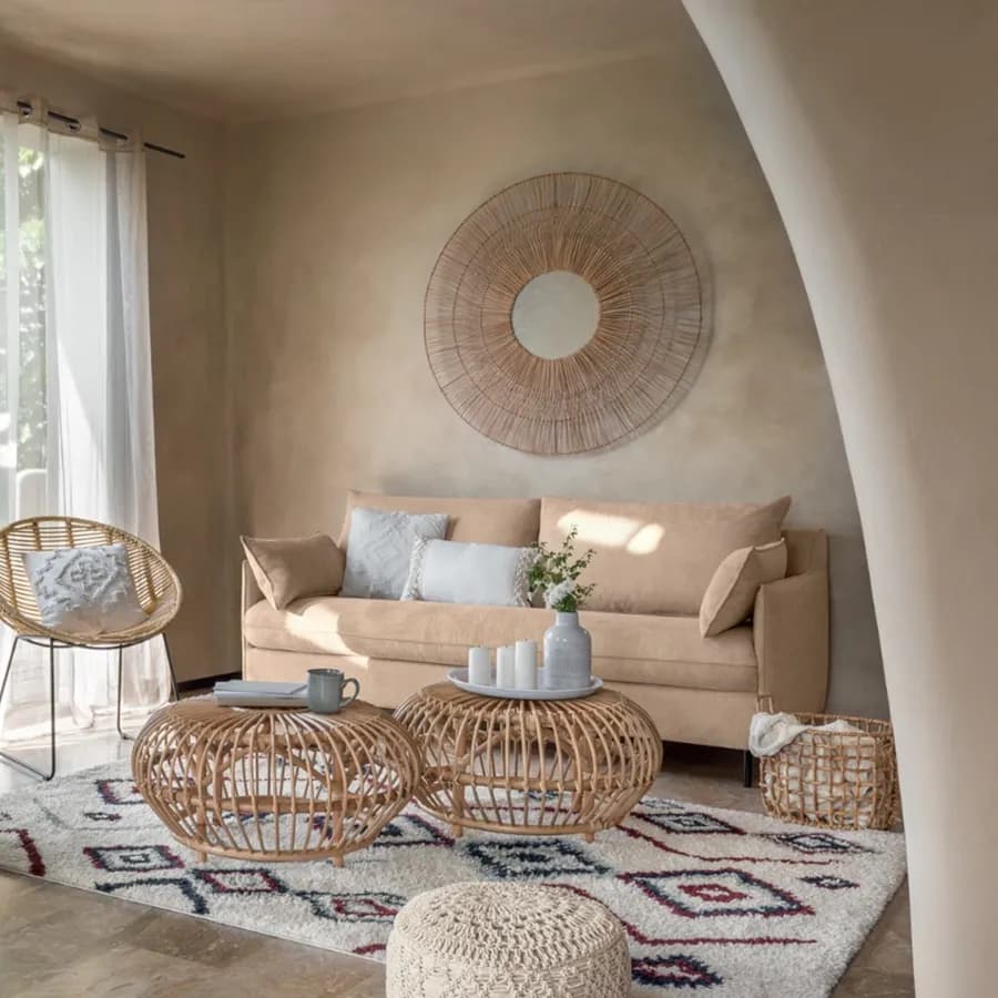 Tavolino rotondo 74 cm in legno rattan - Reca