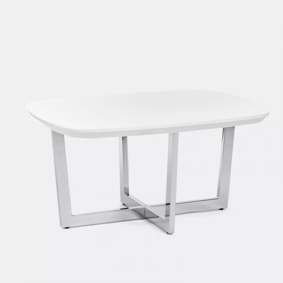 Tavolino 80x60x40 h cm piano in vetro bianco e gambe in metallo cromo - Doveli