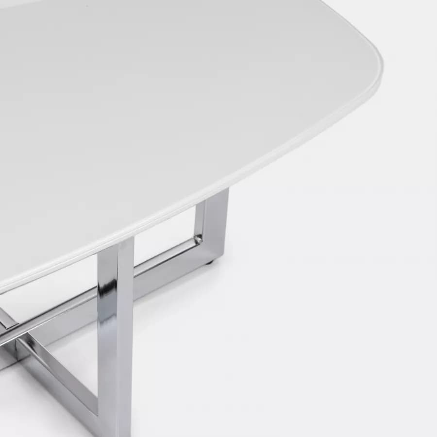 Tavolino 80x60x40 h cm piano in vetro bianco e gambe in metallo cromo - Doveli