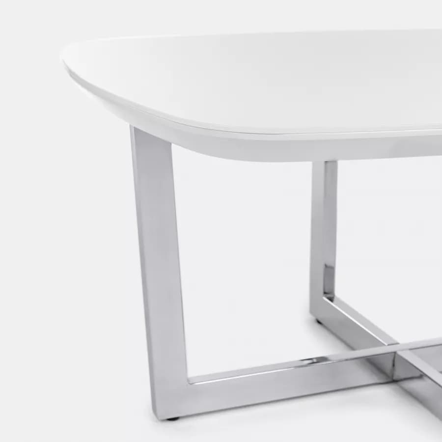 Tavolino 80x60x40 h cm piano in vetro bianco e gambe in metallo cromo - Doveli