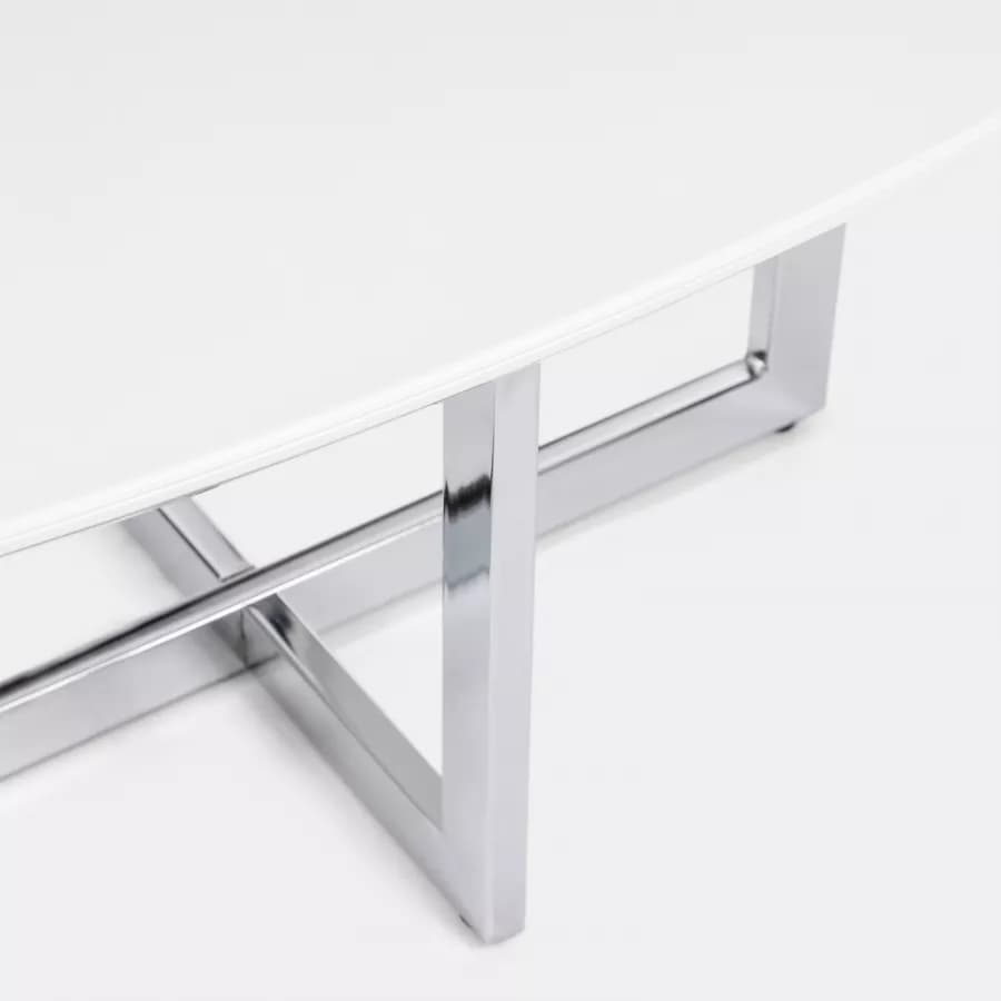 Tavolino 80x60x40 h cm piano in vetro bianco e gambe in metallo cromo - Doveli