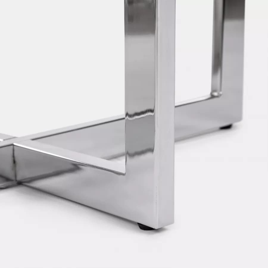Tavolino 80x60x40 h cm piano in vetro bianco e gambe in metallo cromo - Doveli