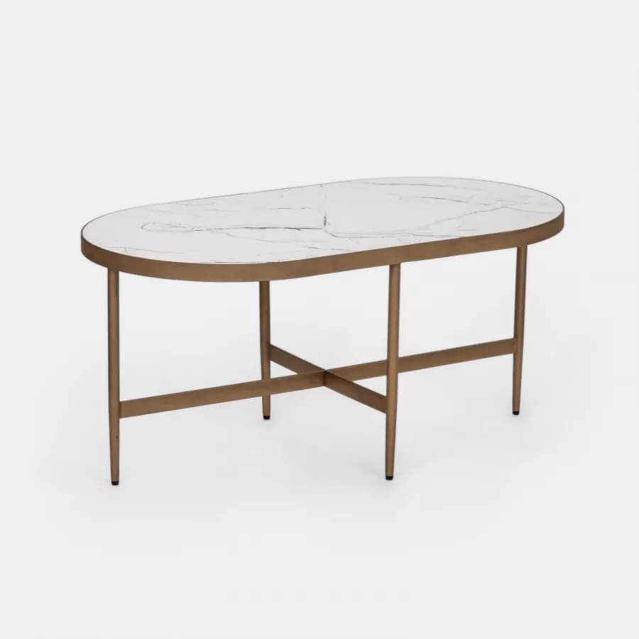 Tavolino 90 cm con piano effetto marmo bianco e base oro - Clarity