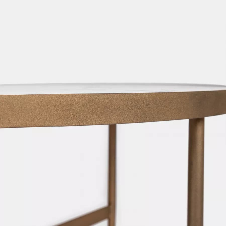 Tavolino 90 cm con piano effetto marmo bianco e base oro - Clarity
