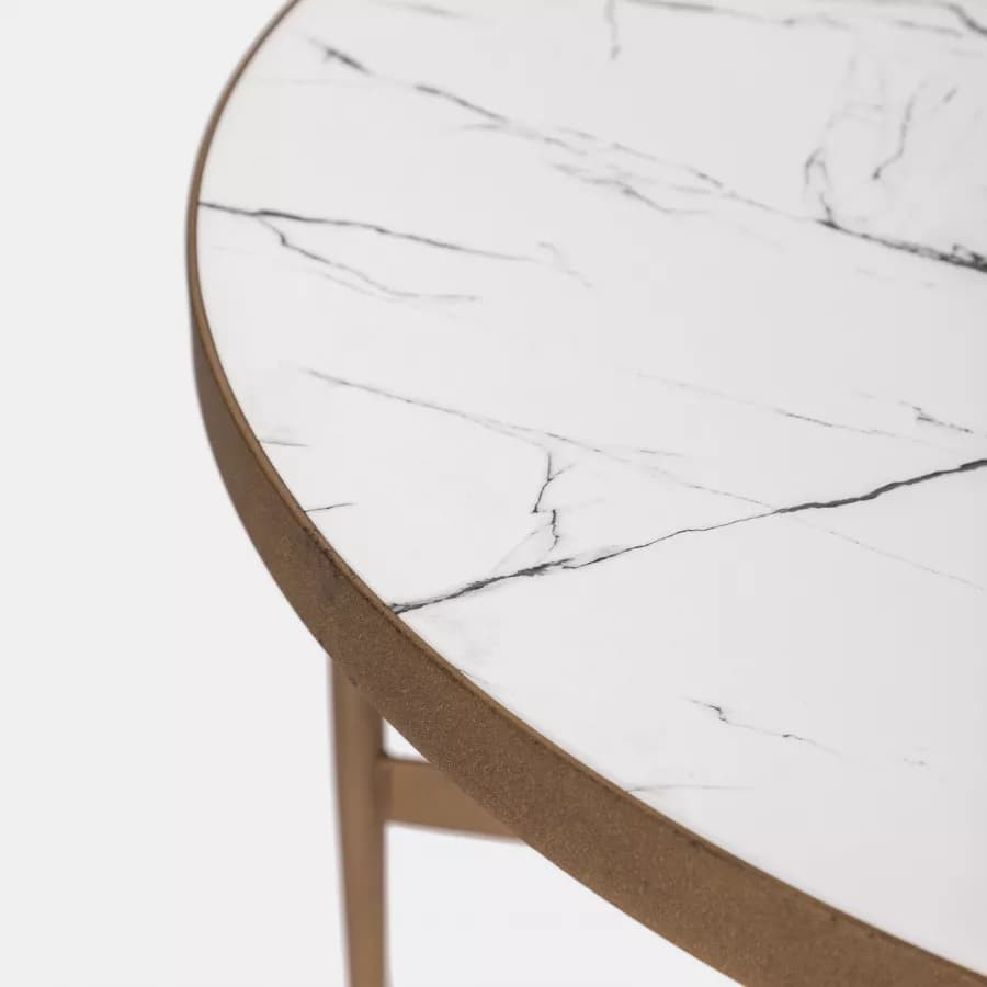 Tavolino 90 cm con piano effetto marmo bianco e base oro - Clarity