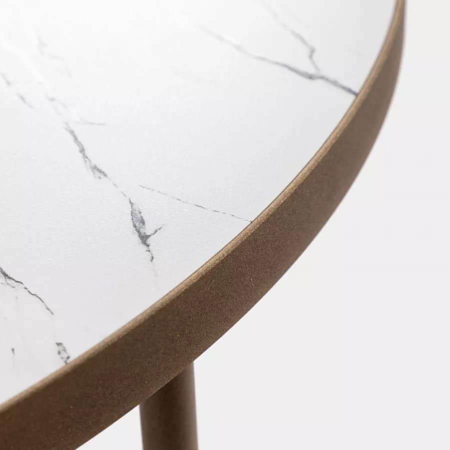 Tavolino 90 cm con piano effetto marmo bianco e base oro - Clarity