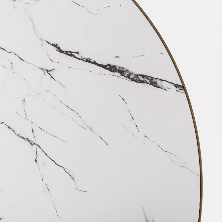 Tavolino 90 cm con piano effetto marmo bianco e base oro - Clarity