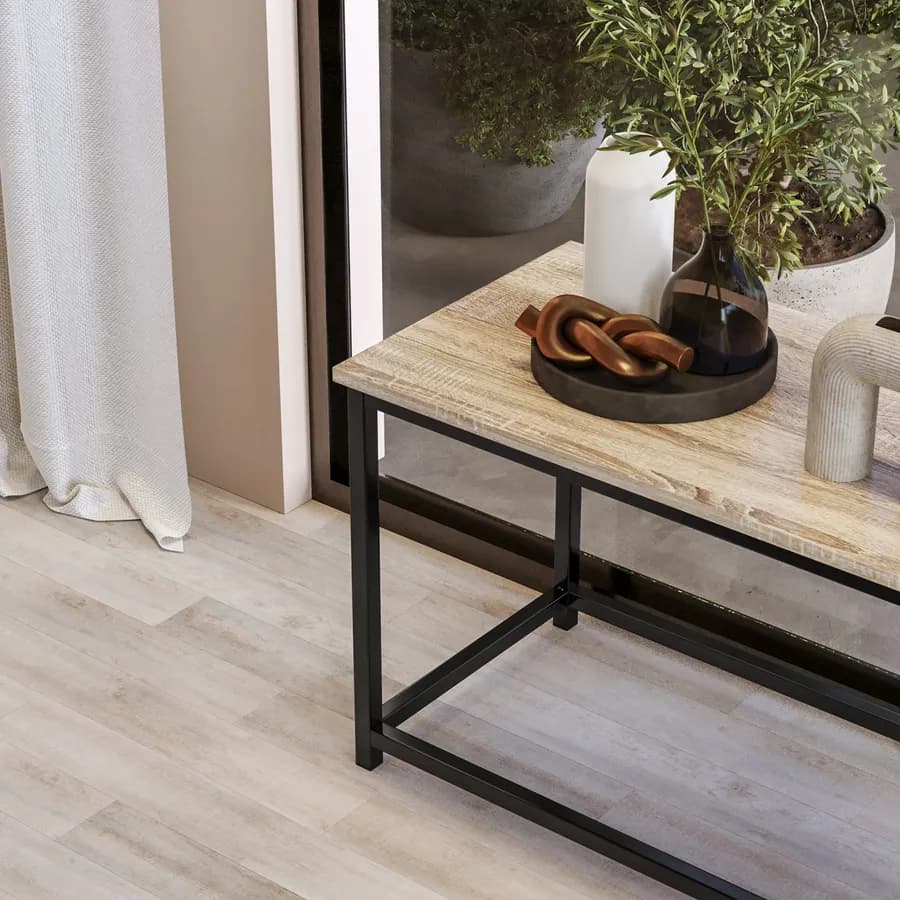 Tavolino 90x48h cm top effetto rovere e struttura in acciaio nero - Duke