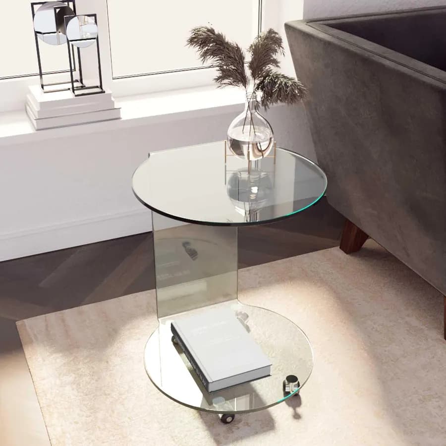 Tavolino 45 cm in vetro trasparente con 4 ruote - City