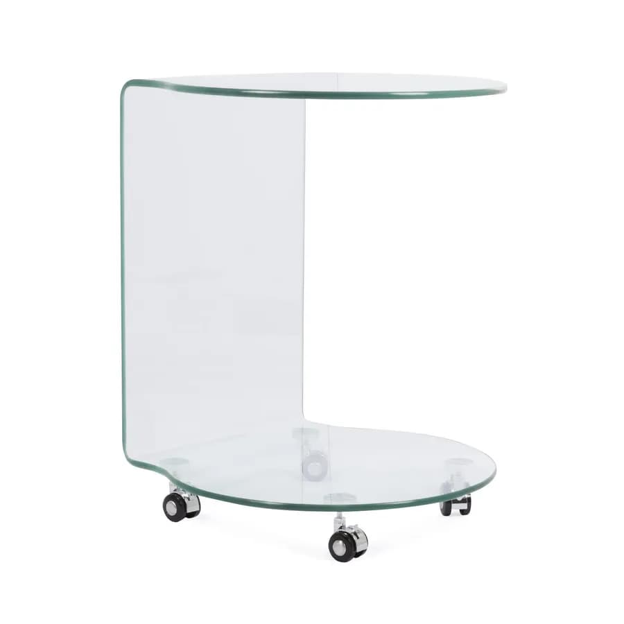 Tavolino 45 cm in vetro trasparente con 4 ruote - City