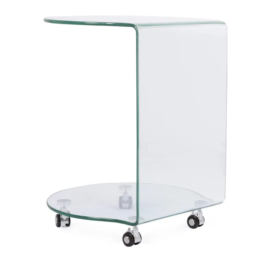 Tavolino 45 cm in vetro trasparente con 4 ruote - City