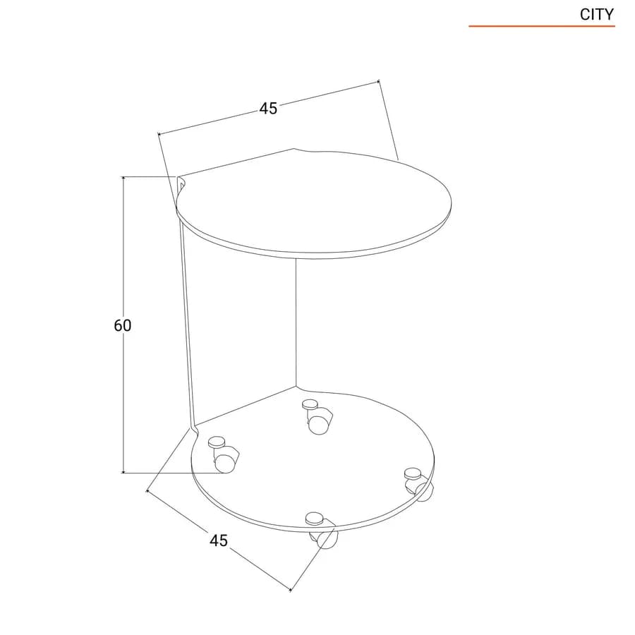 Tavolino 45 cm in vetro trasparente con 4 ruote - City