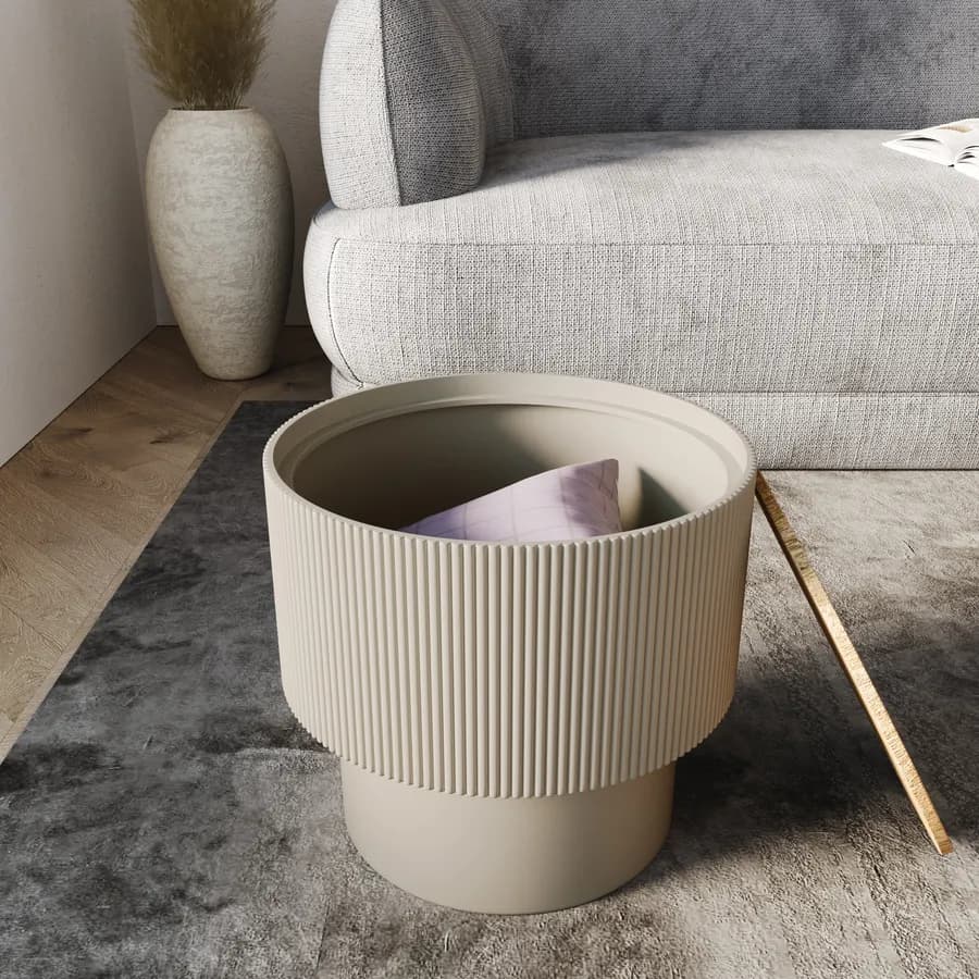 Tavolino contenitore 38 cm in legno cannettato beige con top effetto frassino - Birmingham