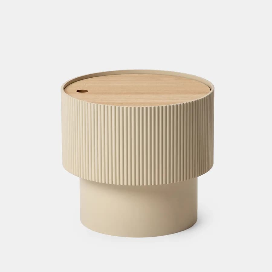 Tavolino contenitore 38 cm in legno cannettato beige con top effetto frassino - Birmingham