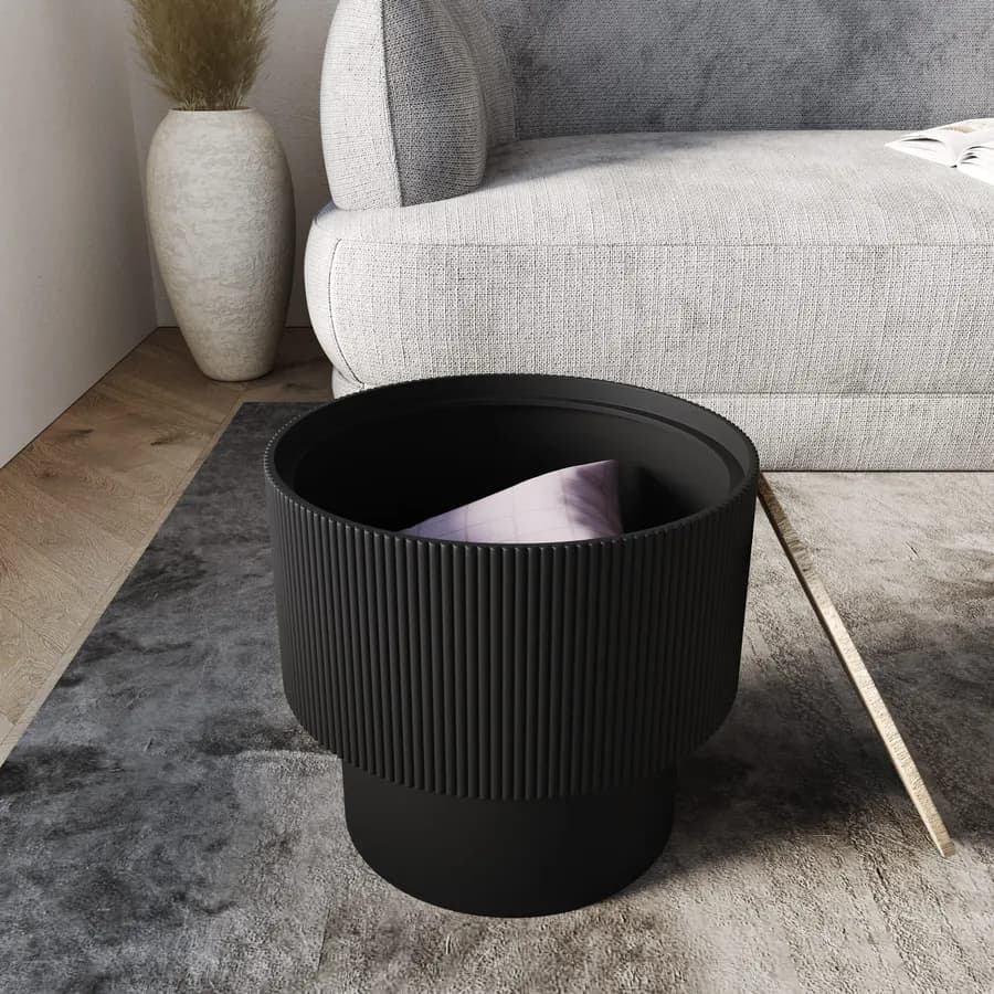 Tavolino contenitore 38 cm in legno cannettato nero con top effetto frassino - Birmingham