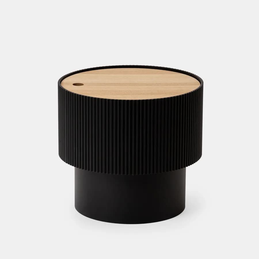 Tavolino contenitore 38 cm in legno cannettato nero con top effetto frassino - Birmingham
