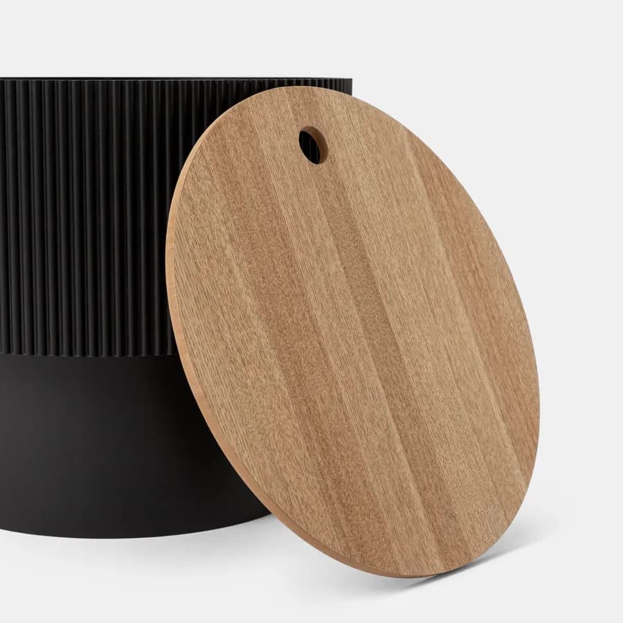 Tavolino contenitore 38 cm in legno cannettato nero con top effetto frassino - Birmingham