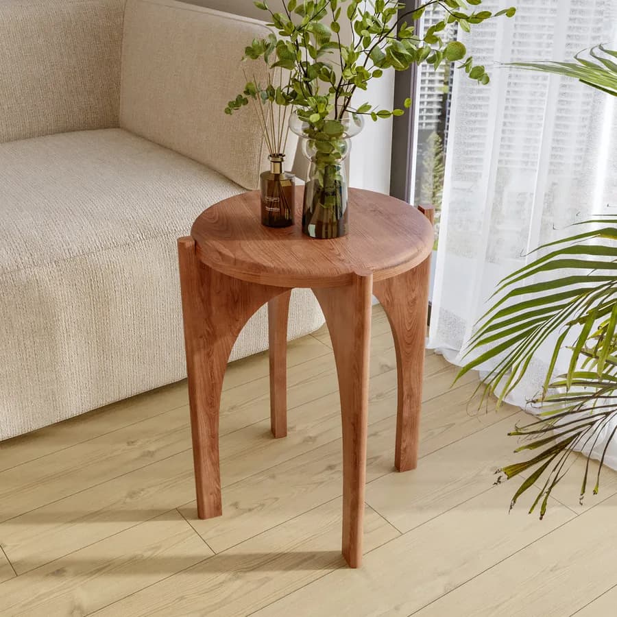 Tavolino rotondo 45x55 h cm in legno di acacia naturale - Karan